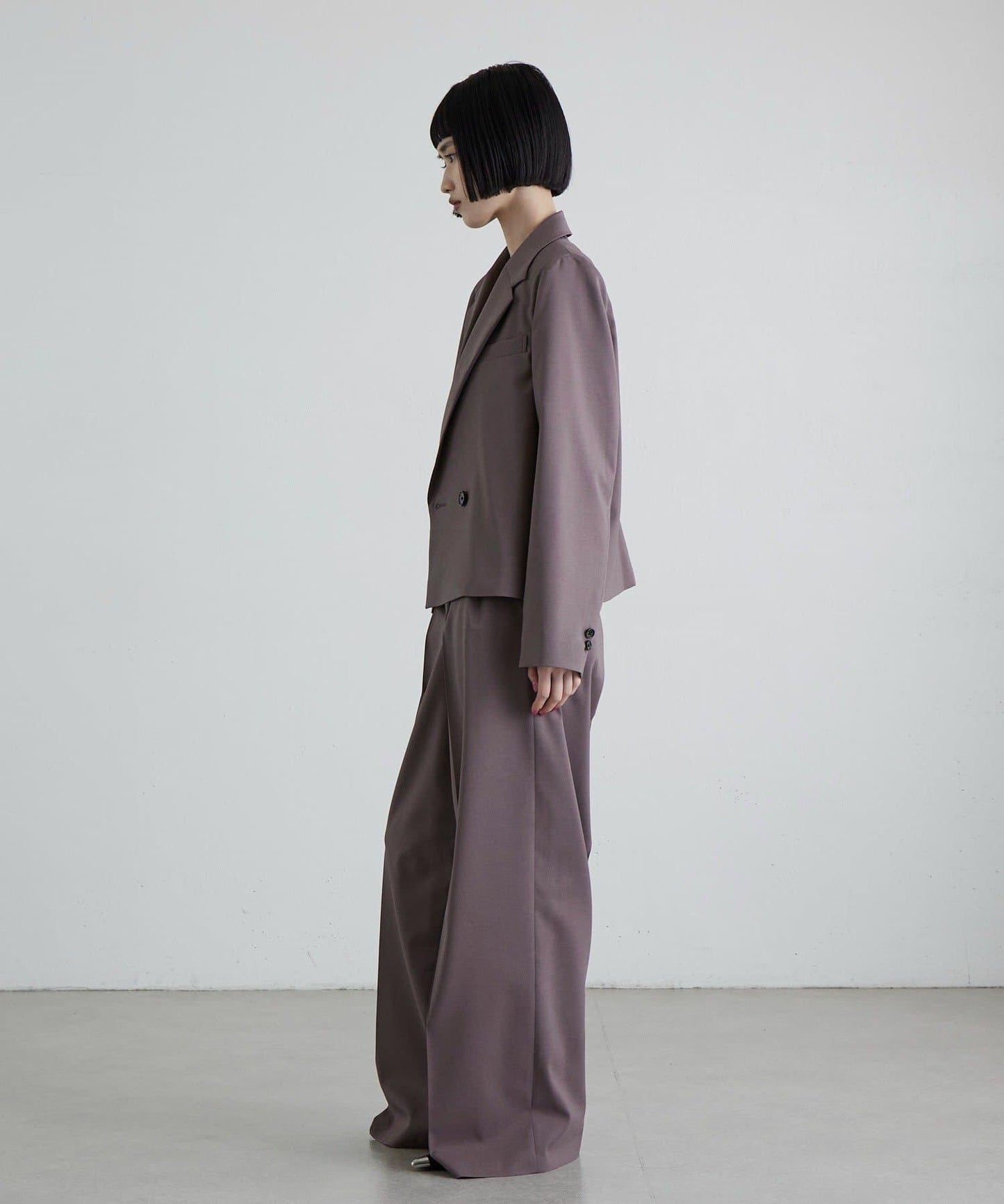 斜紋 腰部裝飾釦 雙褶 闊腿闊腿褲