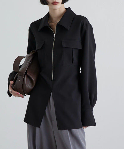 前口袋拉鍊 雙層面料 襯衫