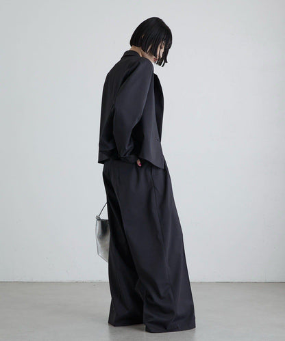 斜紋 腰部裝飾釦 雙褶 闊腿闊腿褲