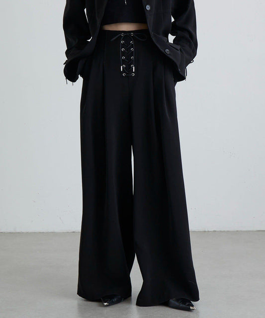 繫帶設計闊腿褲