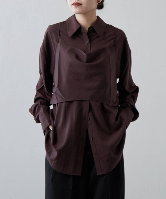 緞面吊帶套裝寬鬆襯衫