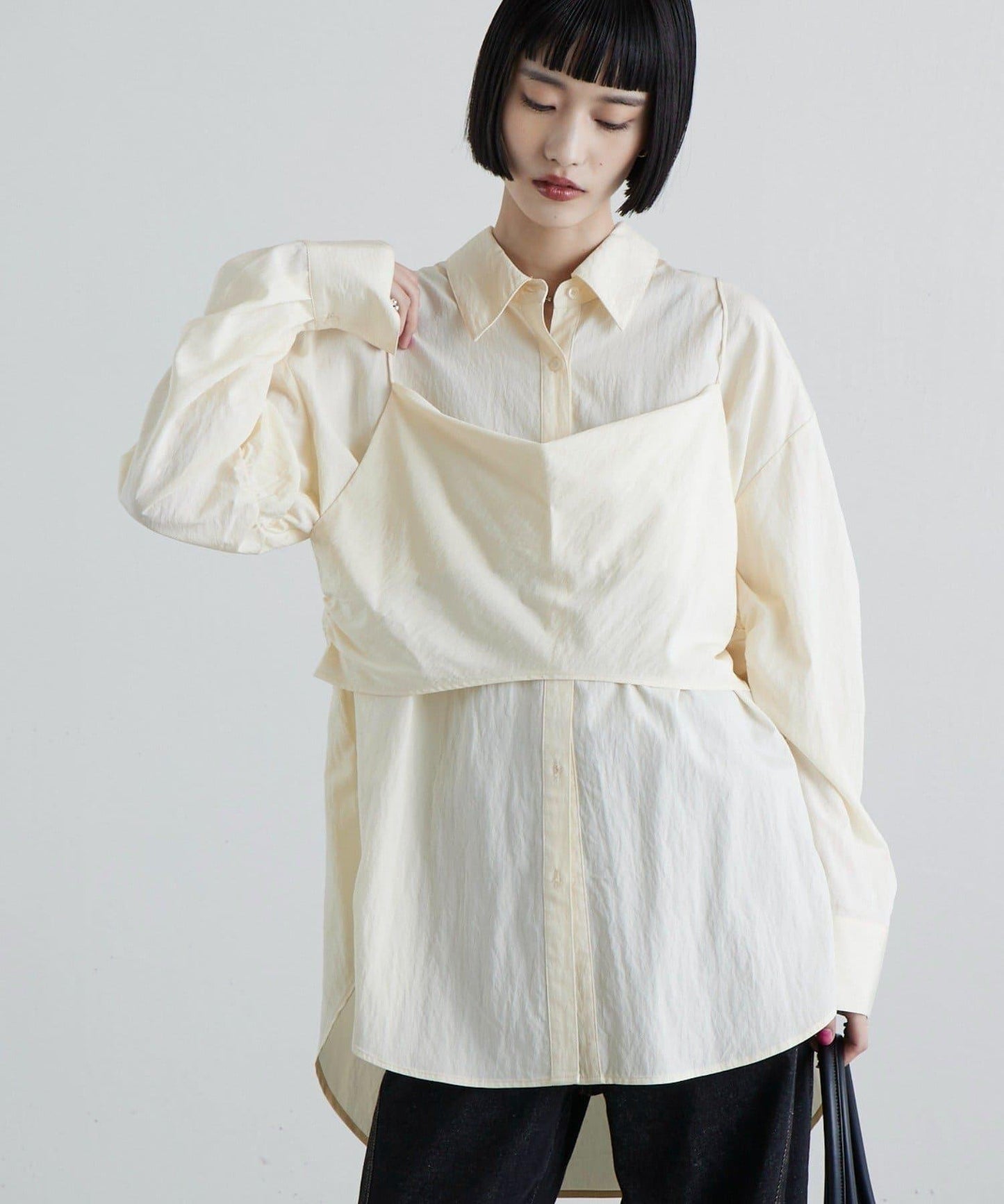 緞面吊帶套裝寬鬆襯衫