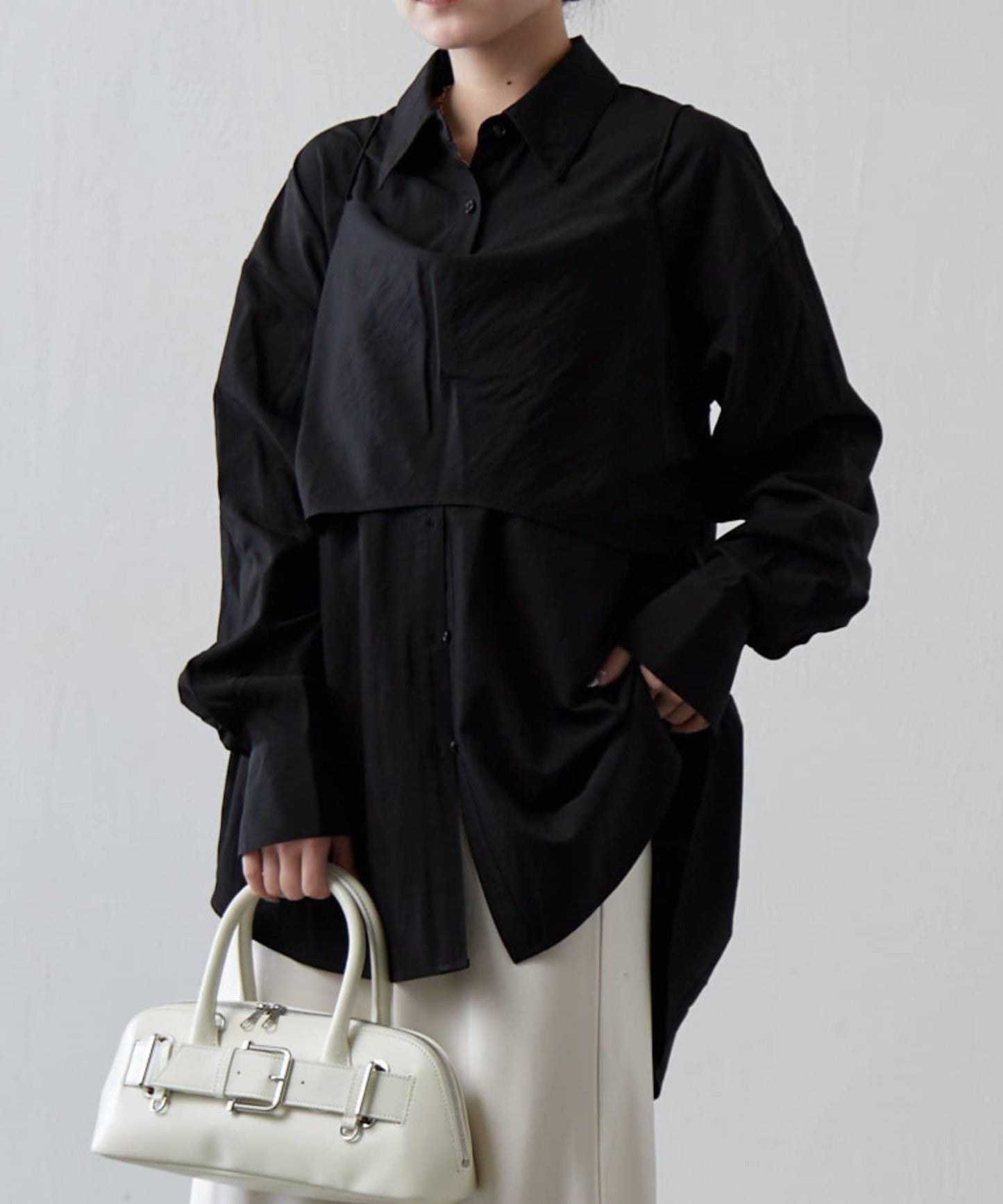 緞面吊帶套裝寬鬆襯衫