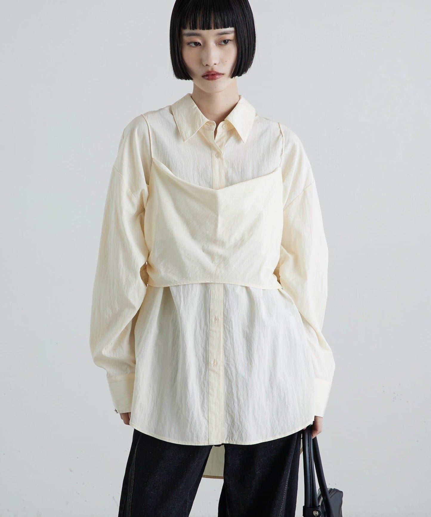 緞面吊帶套裝寬鬆襯衫