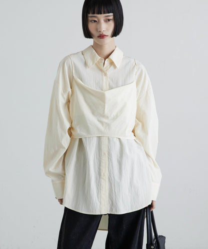 緞面吊帶套裝寬鬆襯衫