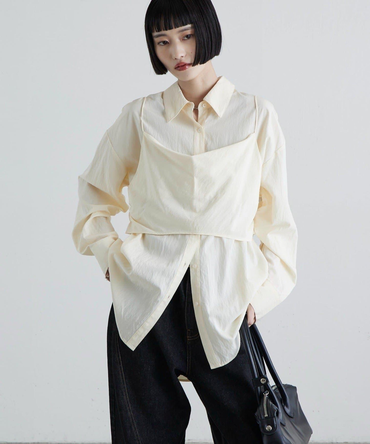 緞面吊帶套裝寬鬆襯衫