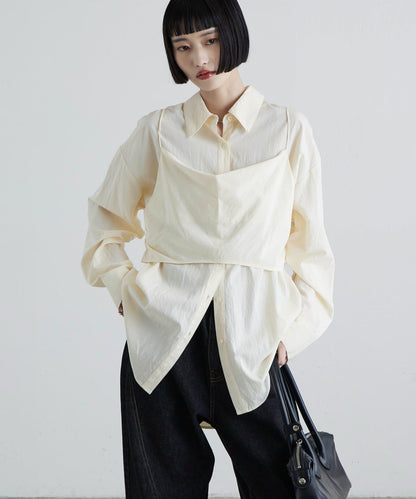 緞面吊帶套裝寬鬆襯衫
