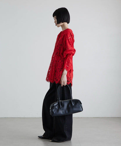 波浪蕾絲 後背開口 襯衫