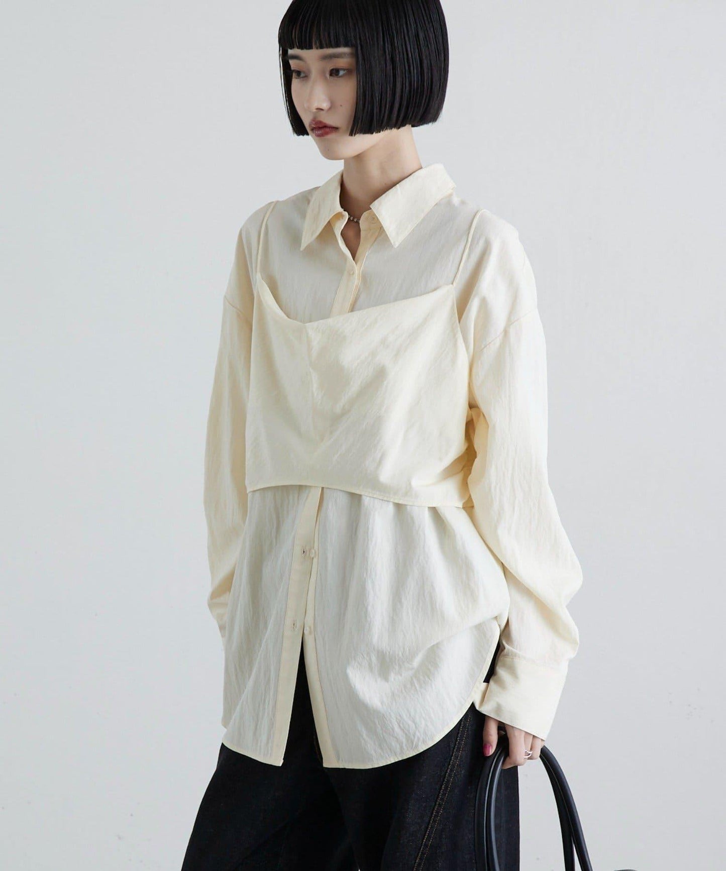 緞面吊帶套裝寬鬆襯衫