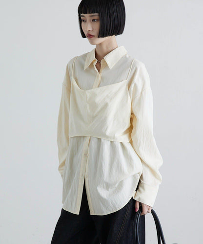 緞面吊帶套裝寬鬆襯衫