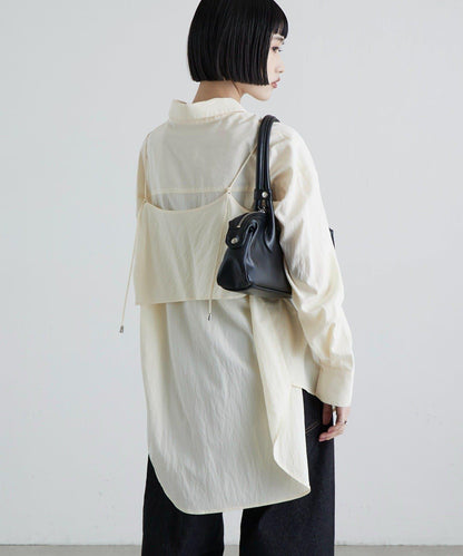 緞面吊帶套裝寬鬆襯衫