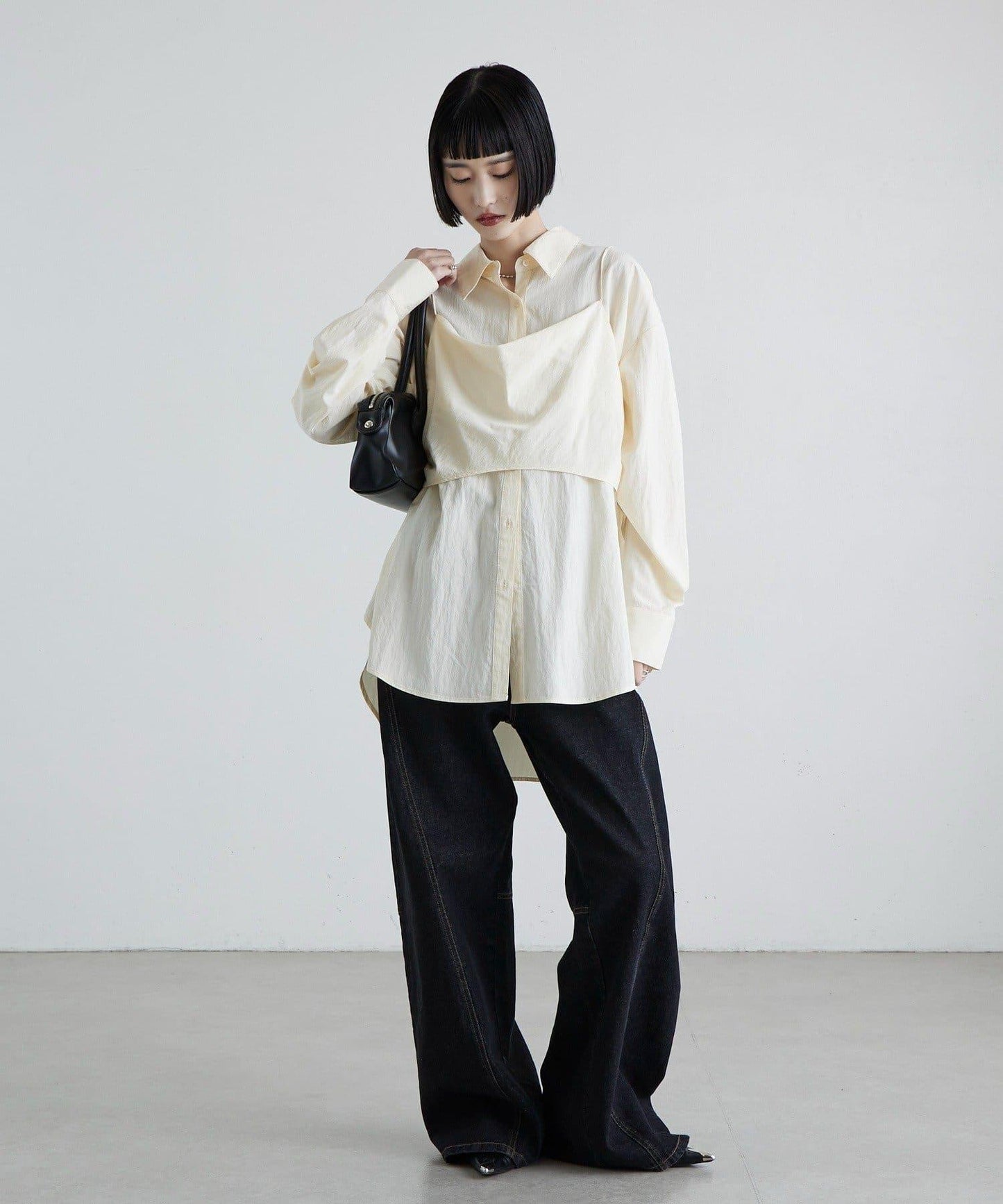 緞面吊帶套裝寬鬆襯衫