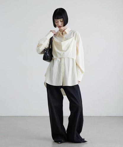 緞面吊帶套裝寬鬆襯衫