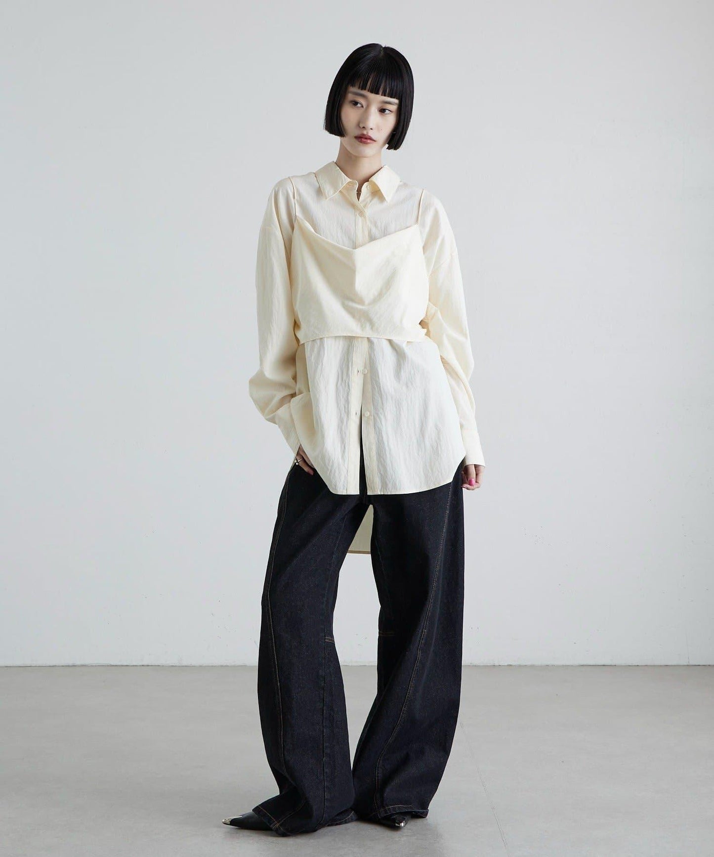 緞面吊帶套裝寬鬆襯衫