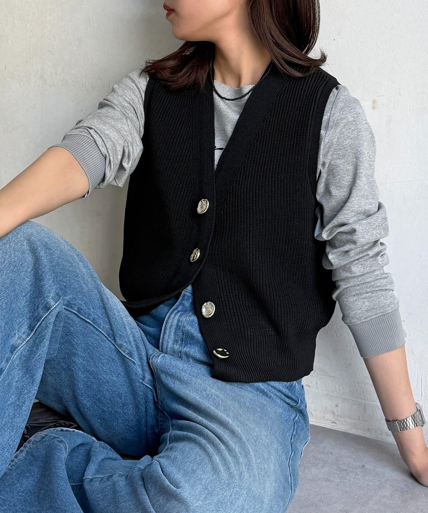 金屬扣短款背心
