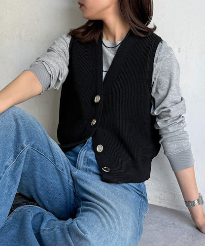 金屬扣短款背心