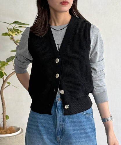 金屬扣短款背心