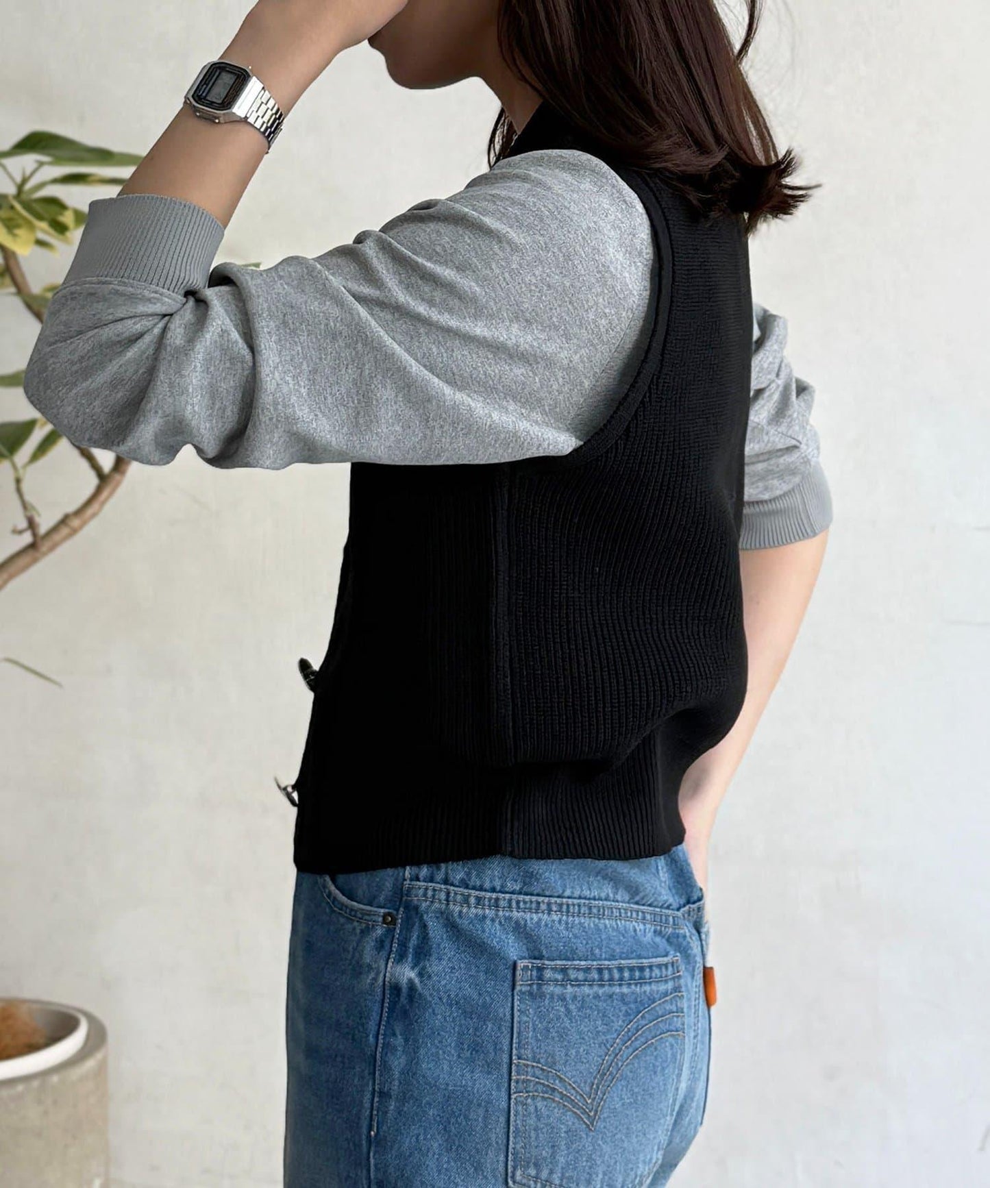 金屬扣短款背心