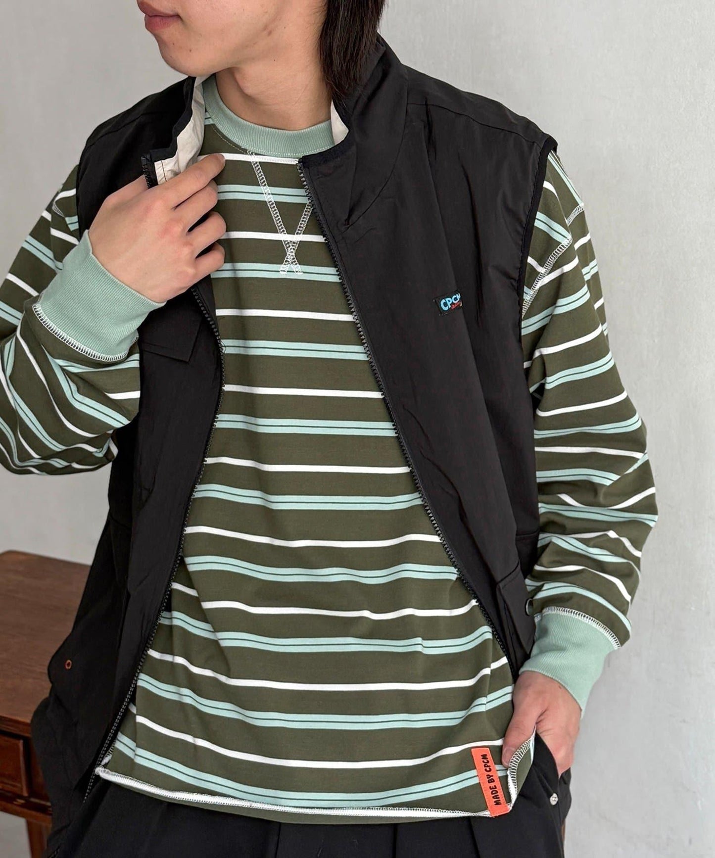 拼接條紋長袖T恤