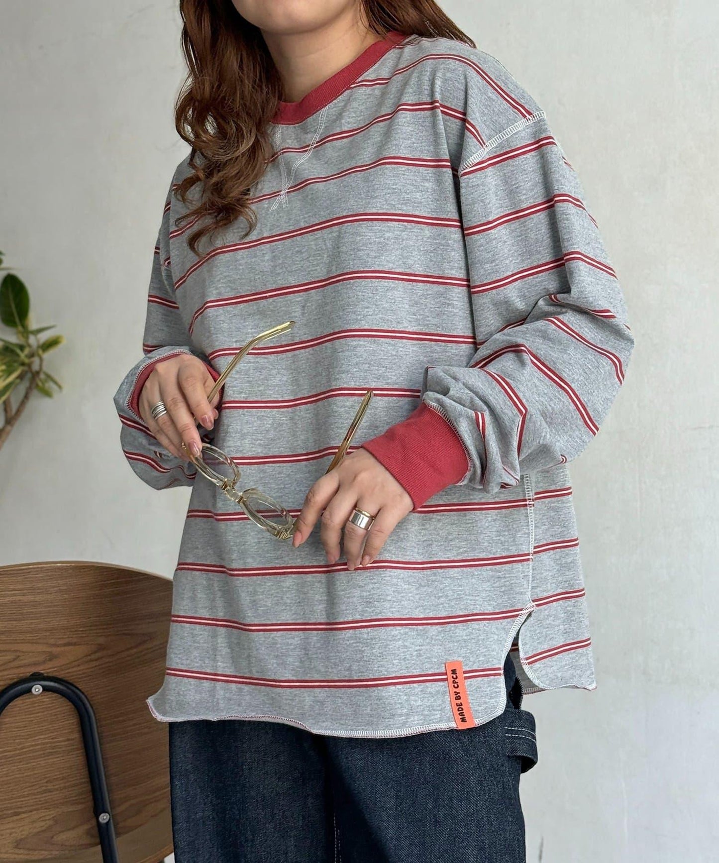 拼接條紋長袖T恤