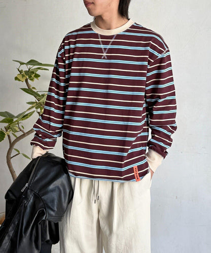 拼接條紋長袖T恤