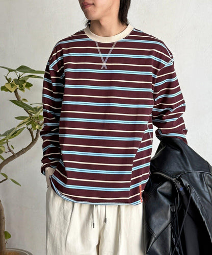 拼接條紋長袖T恤