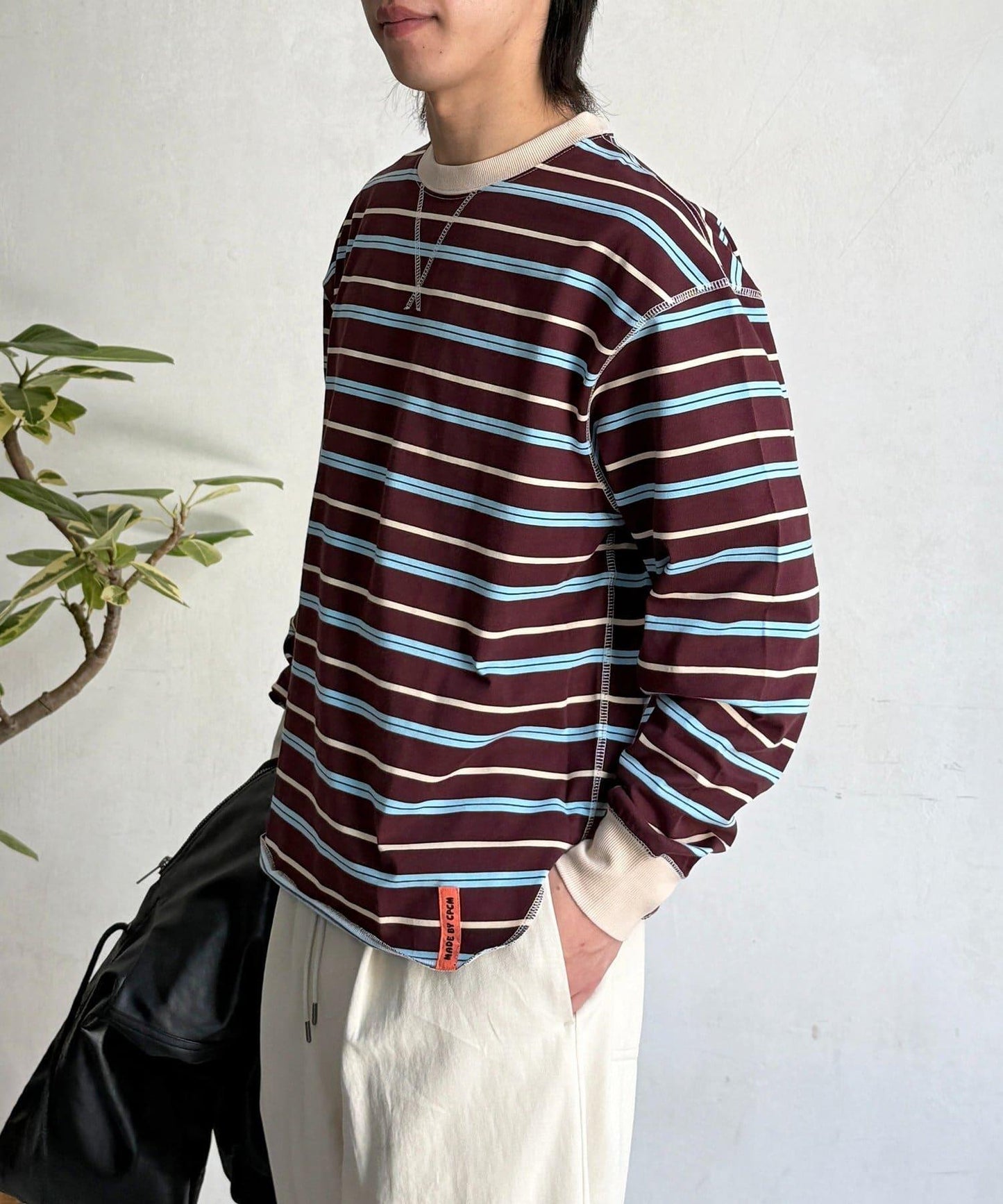 拼接條紋長袖T恤