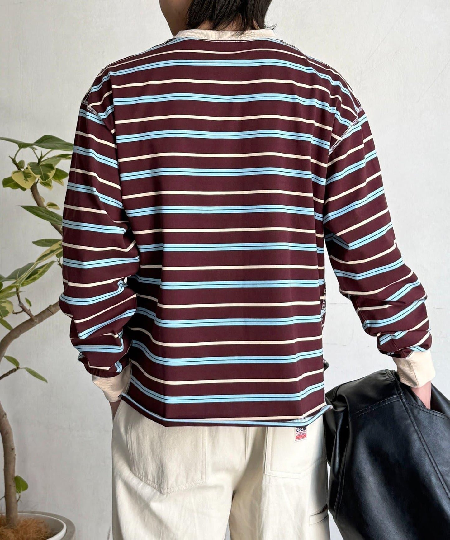 拼接條紋長袖T恤