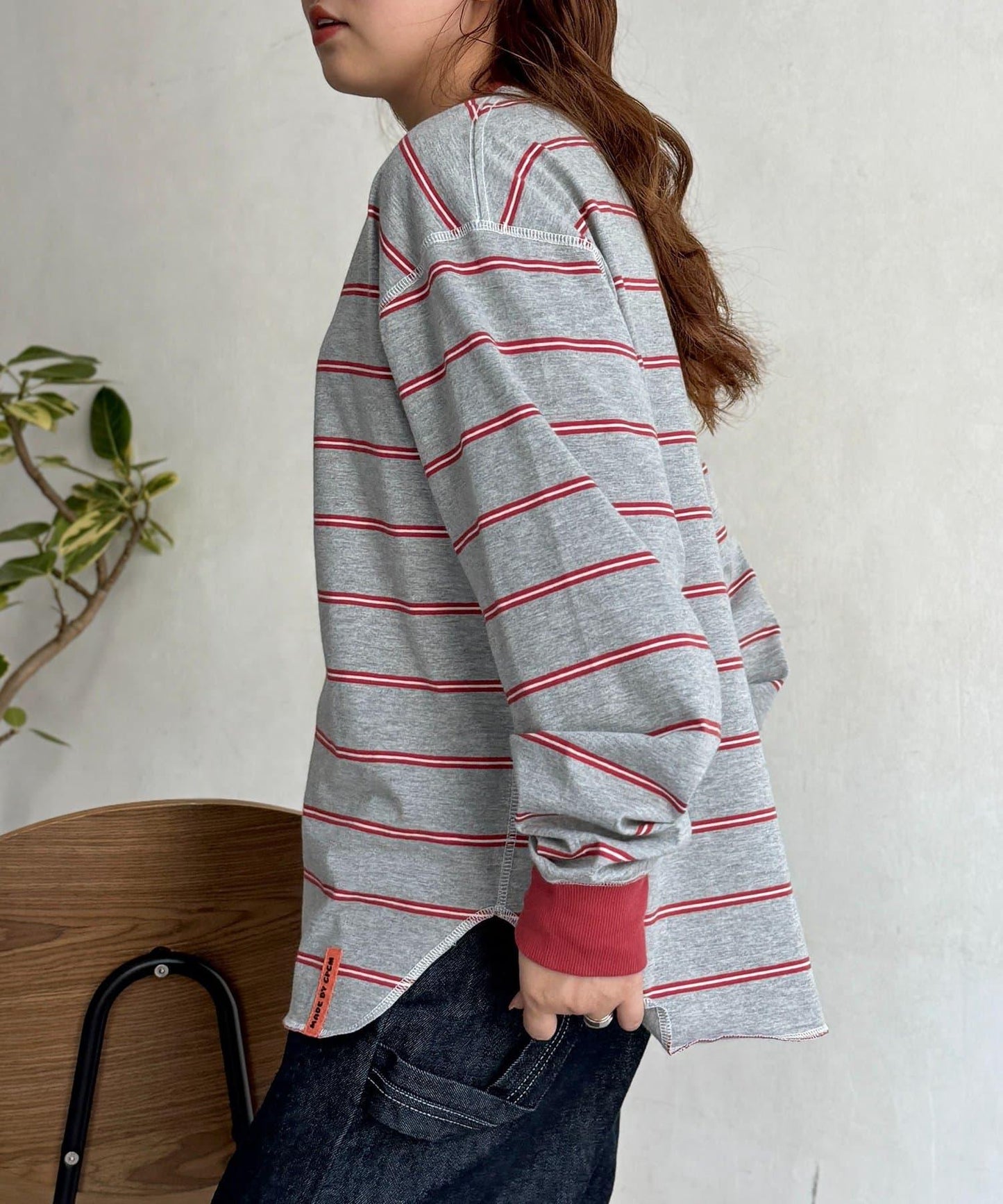 拼接條紋長袖T恤