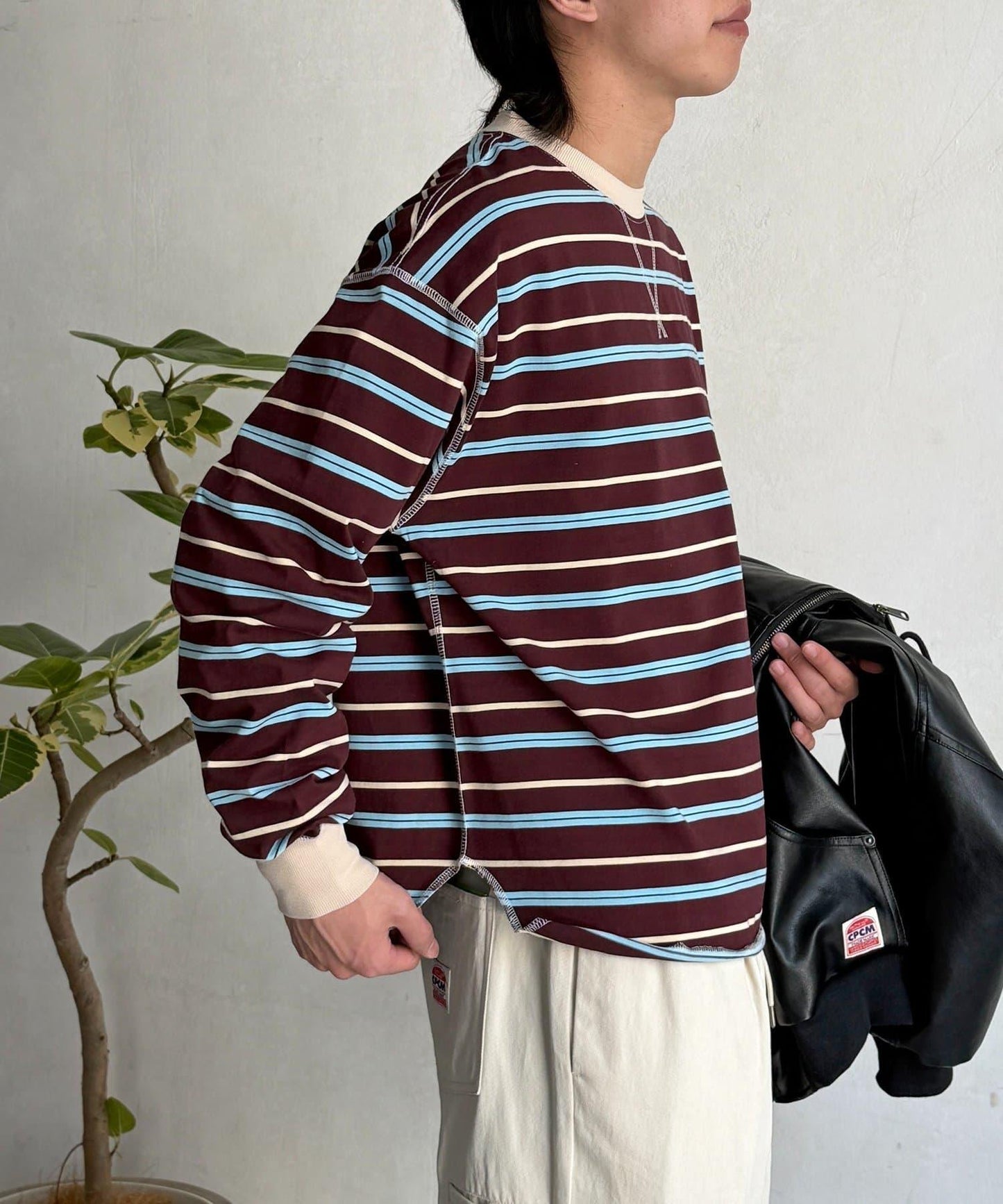 拼接條紋長袖T恤