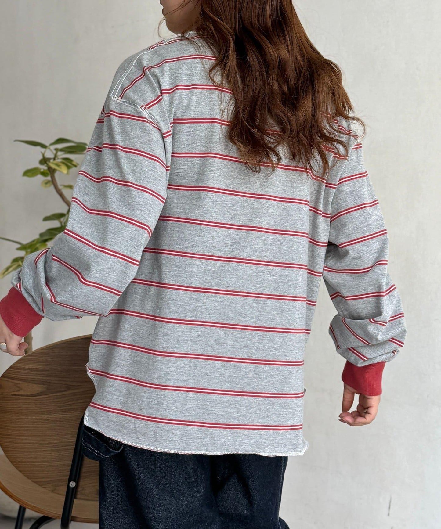 拼接條紋長袖T恤