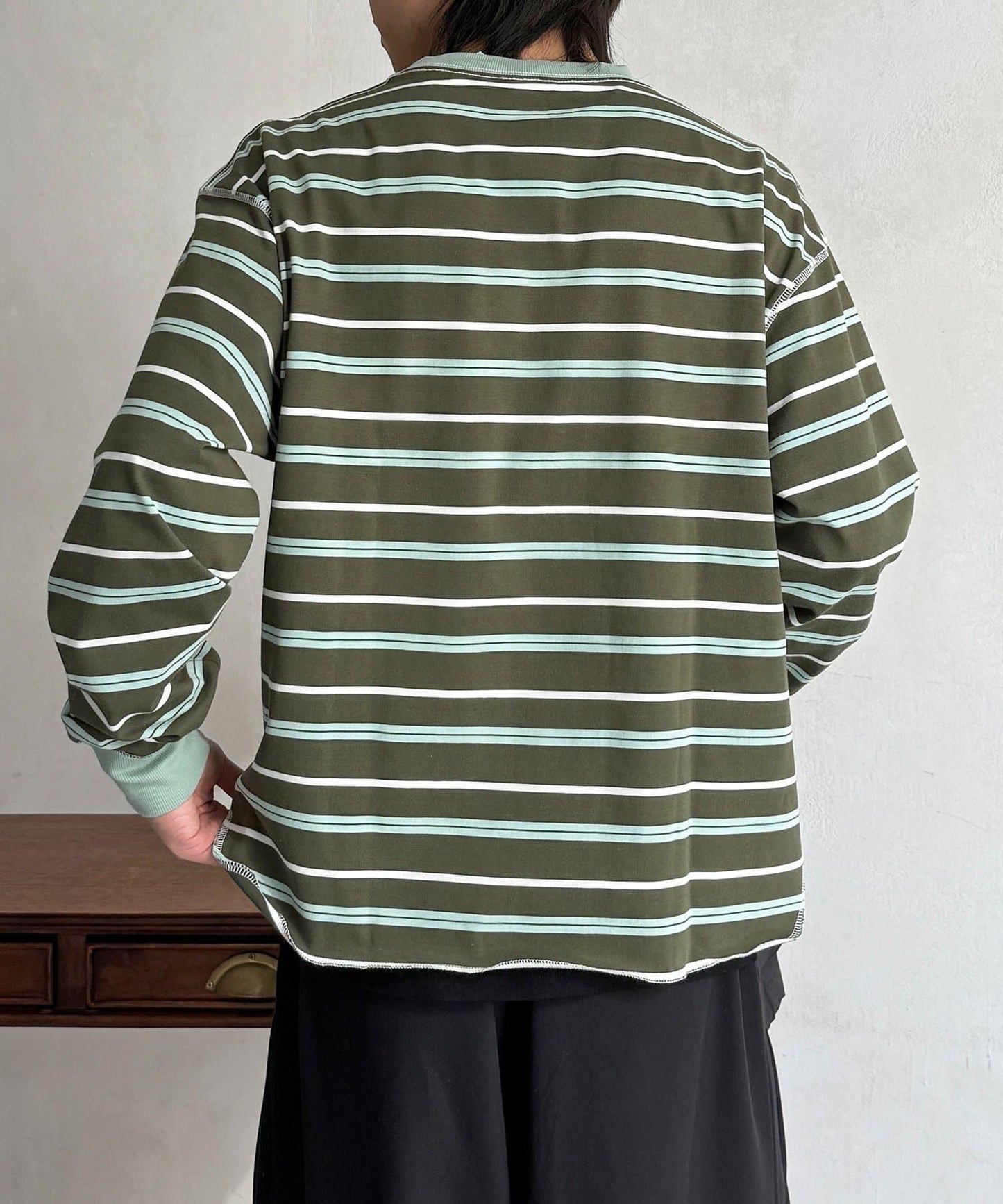 拼接條紋長袖T恤