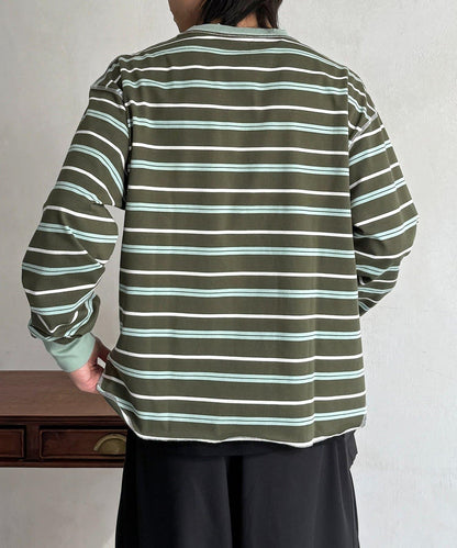 拼接條紋長袖T恤