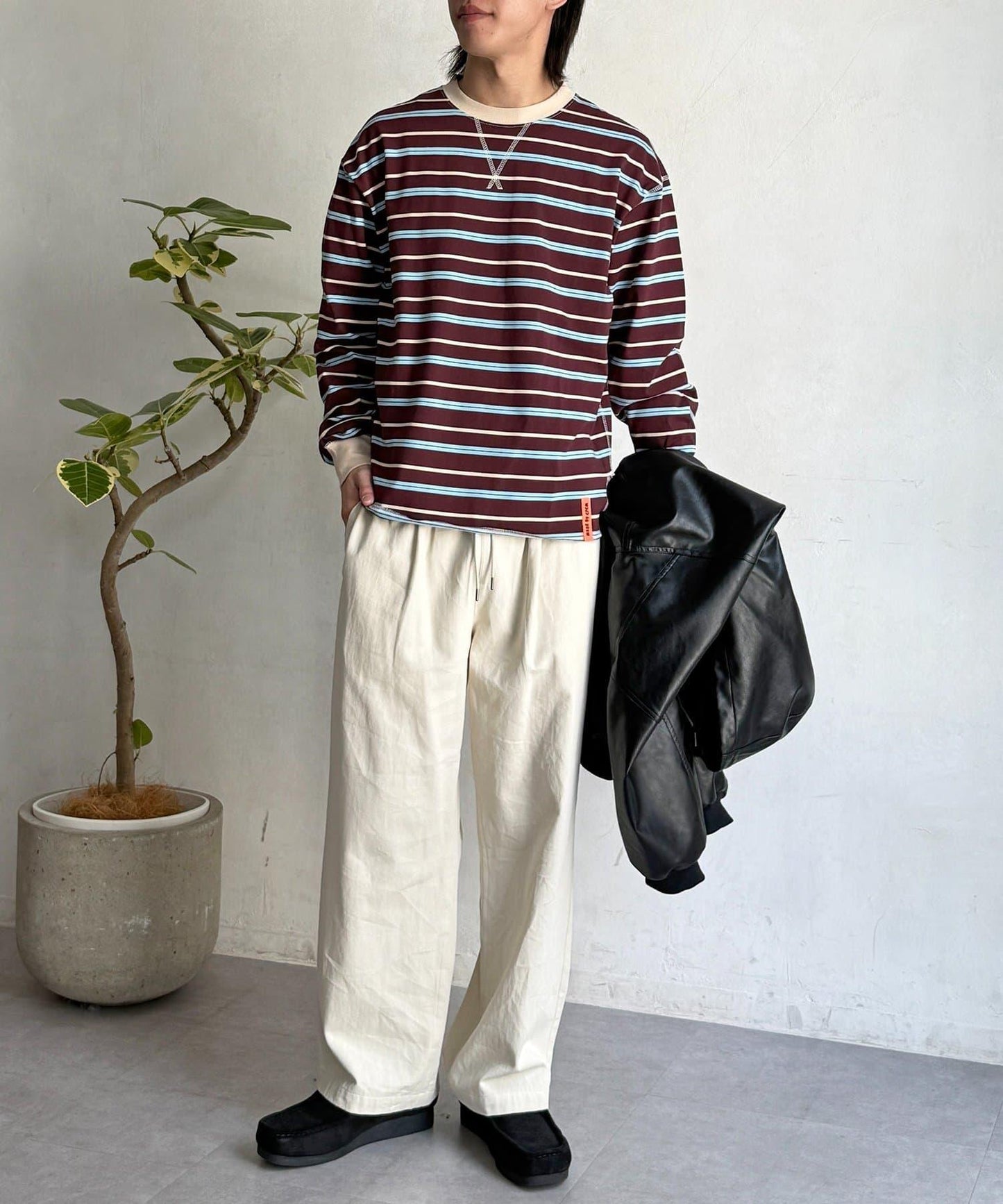 拼接條紋長袖T恤