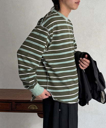 拼接條紋長袖T恤