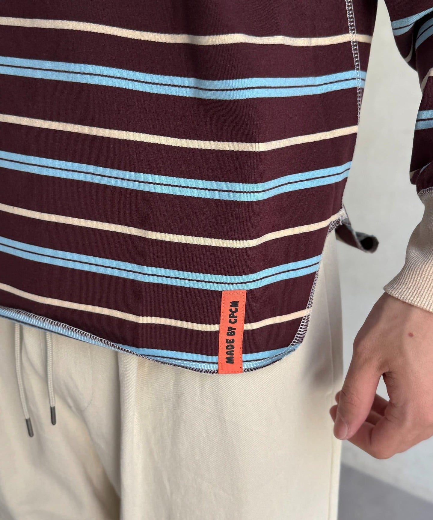 拼接條紋長袖T恤