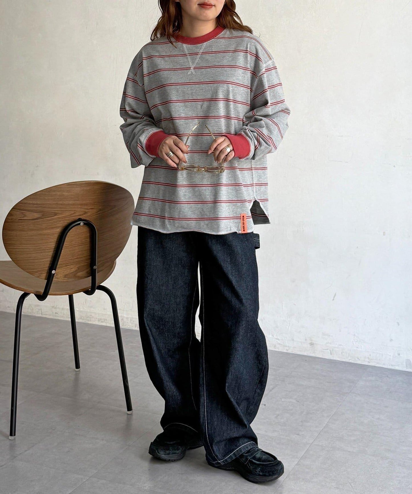 拼接條紋長袖T恤