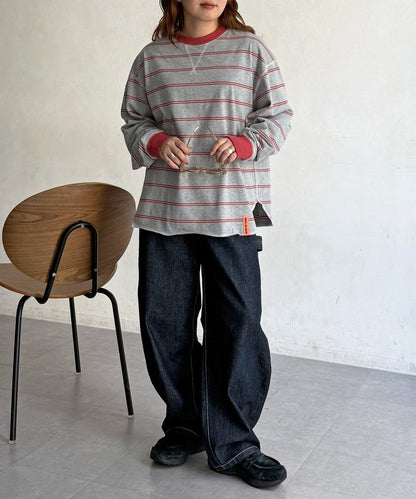 拼接條紋長袖T恤
