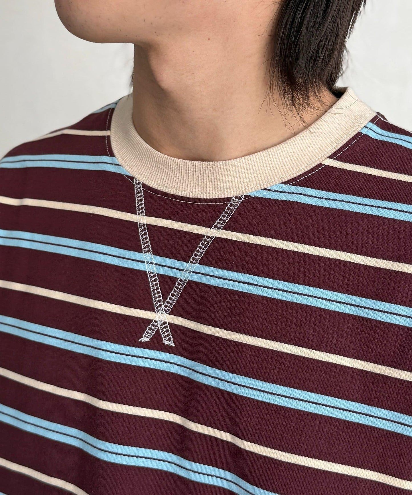 拼接條紋長袖T恤