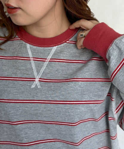 拼接條紋長袖T恤