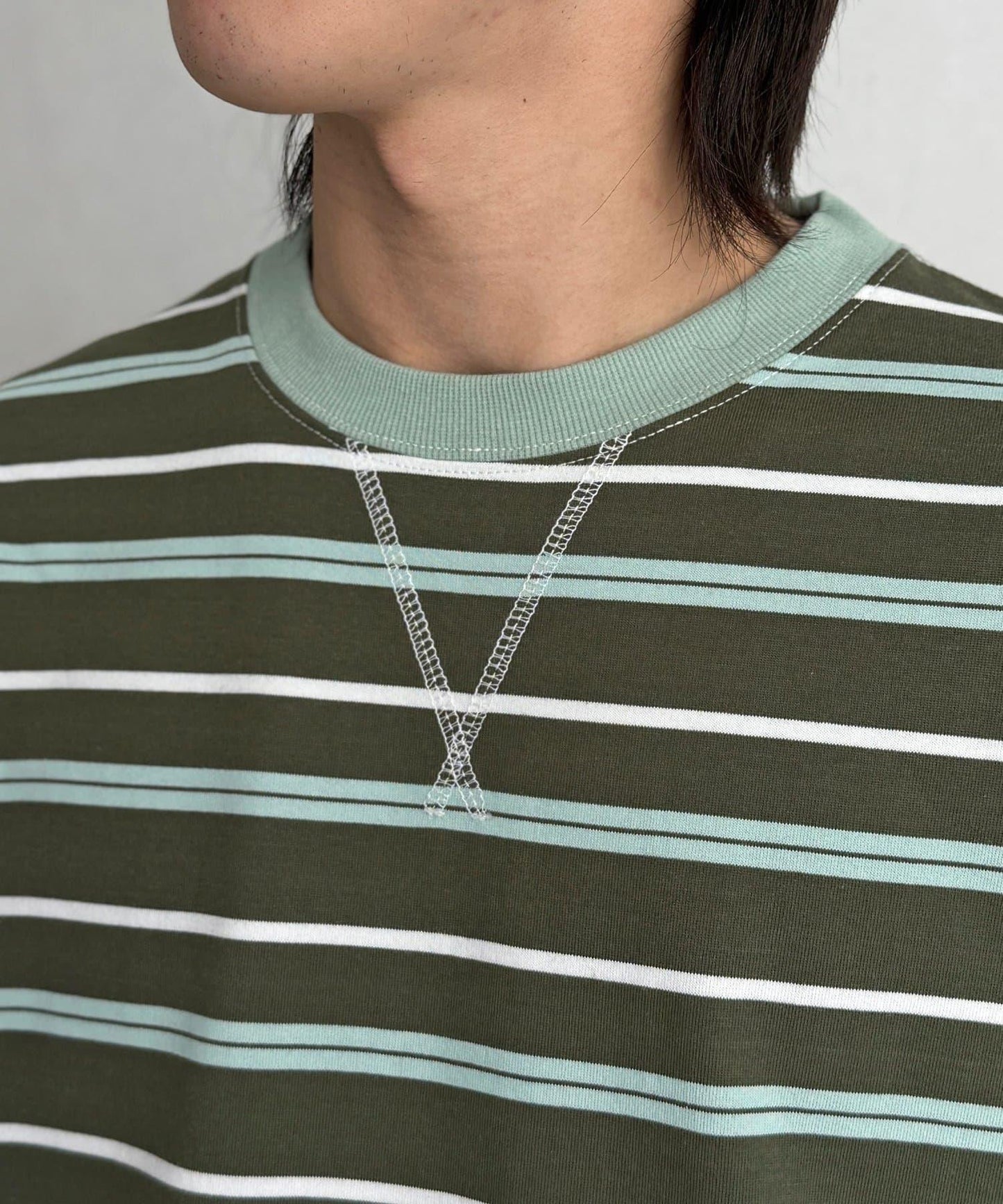 拼接條紋長袖T恤