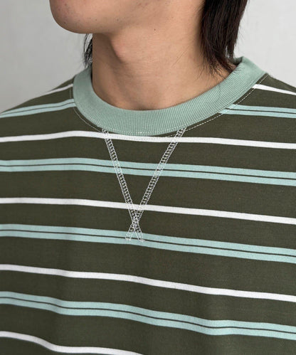 拼接條紋長袖T恤