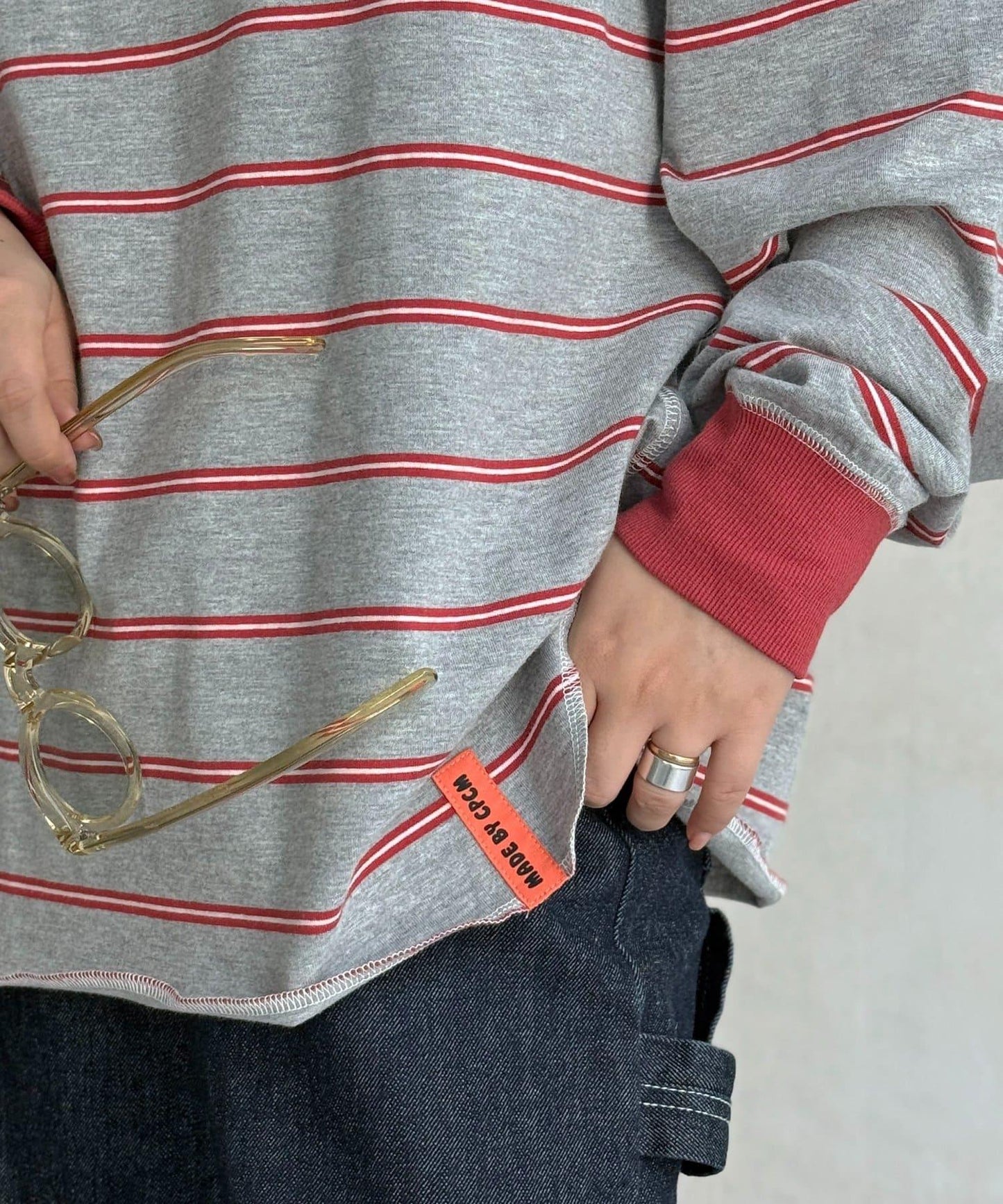 拼接條紋長袖T恤