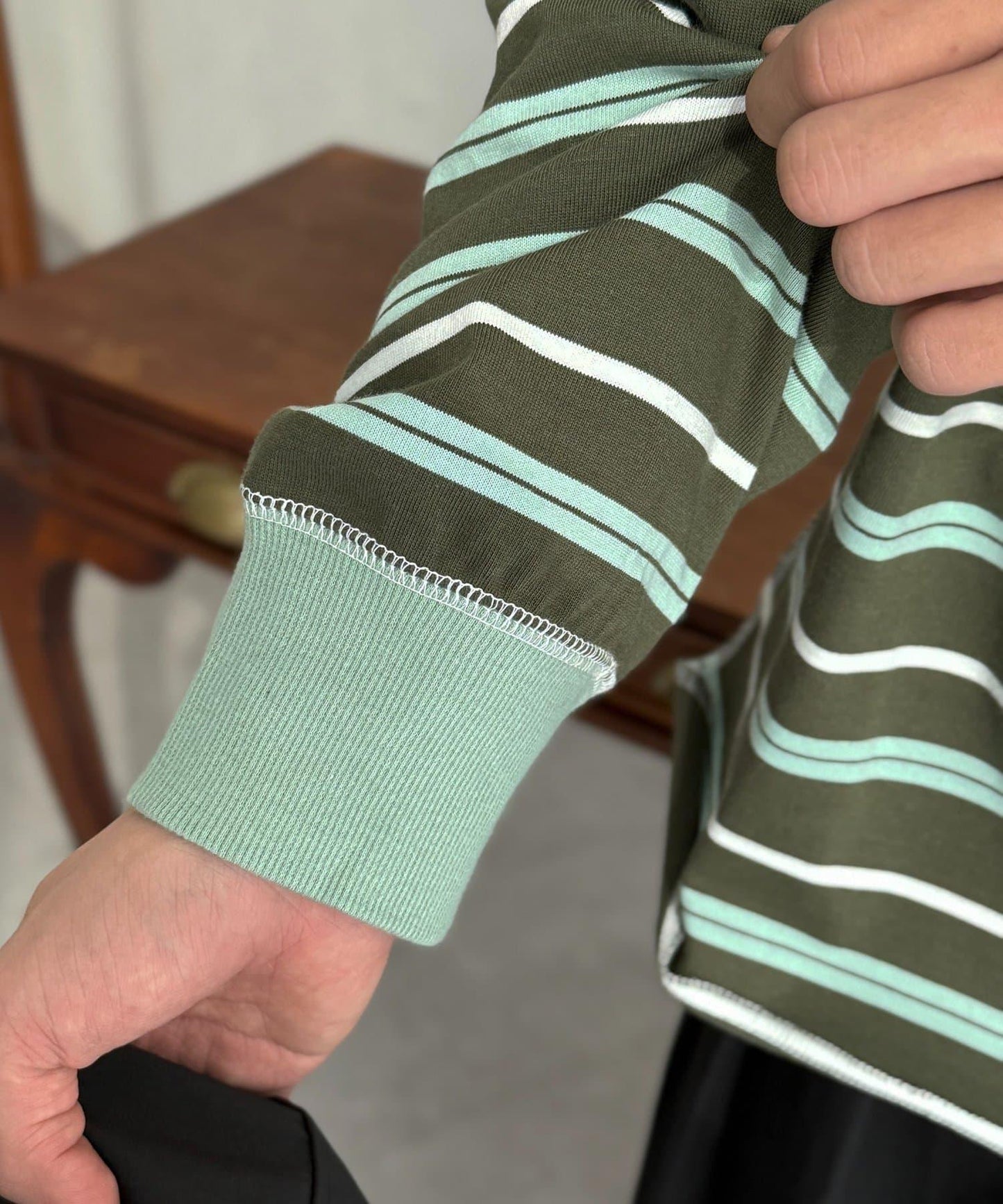 拼接條紋長袖T恤