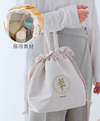 含羞草刺繡 保冷 束口包