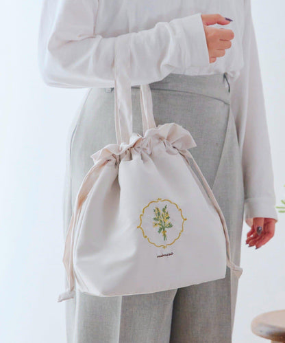 含羞草刺繡 保冷 束口包