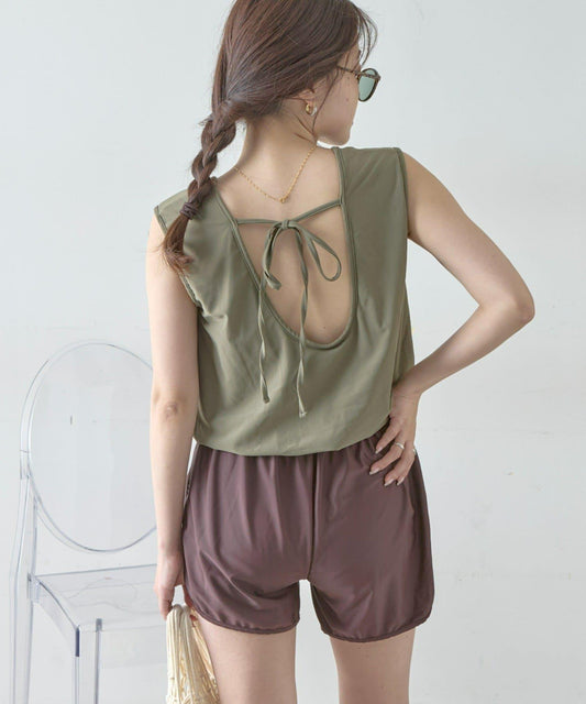 後蝴蝶結設計 連體款 功能性泳裝 兩件套泳衣