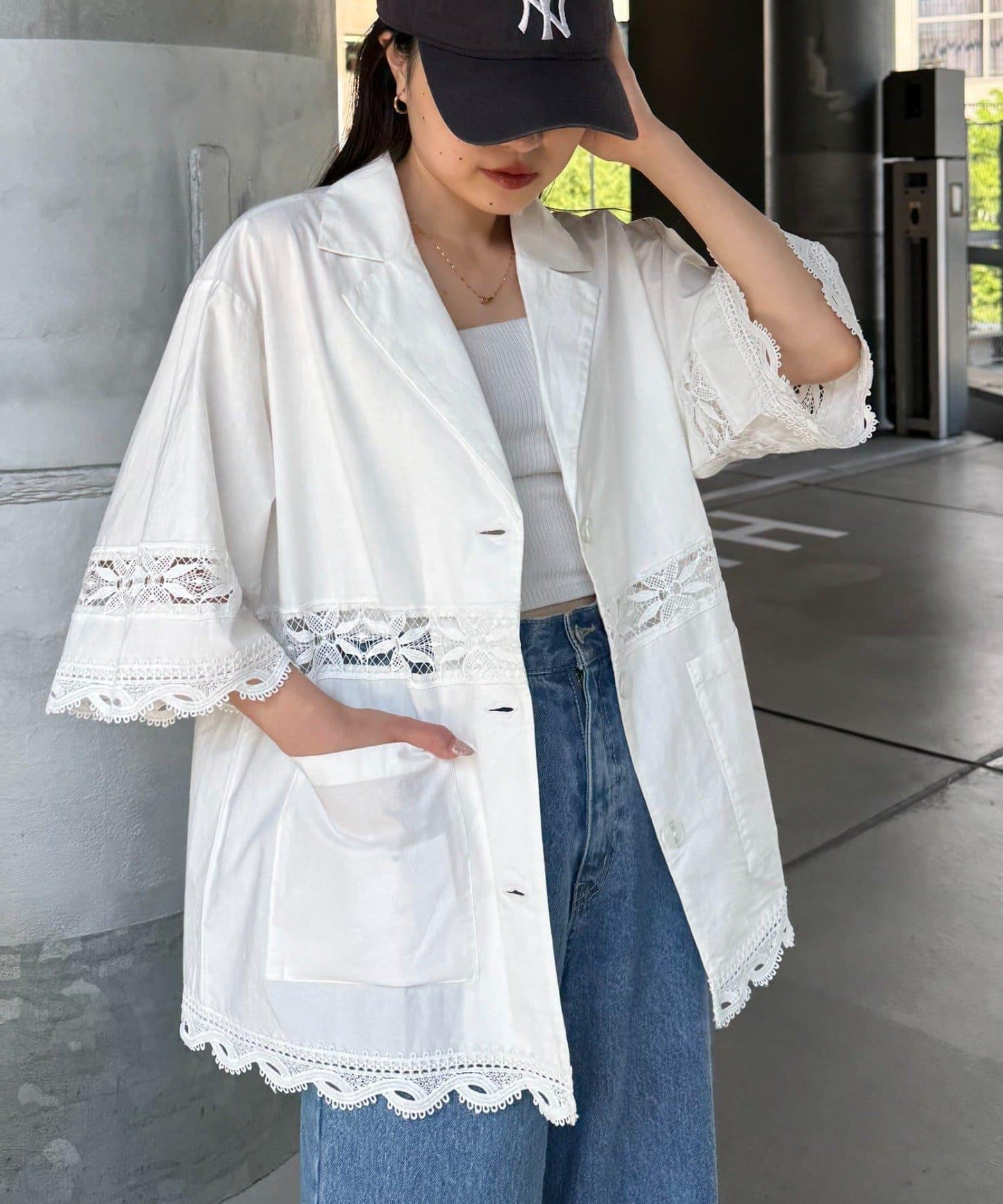 CIAOPANIC TYPY 蕾絲拼接寬鬆五分袖夾克