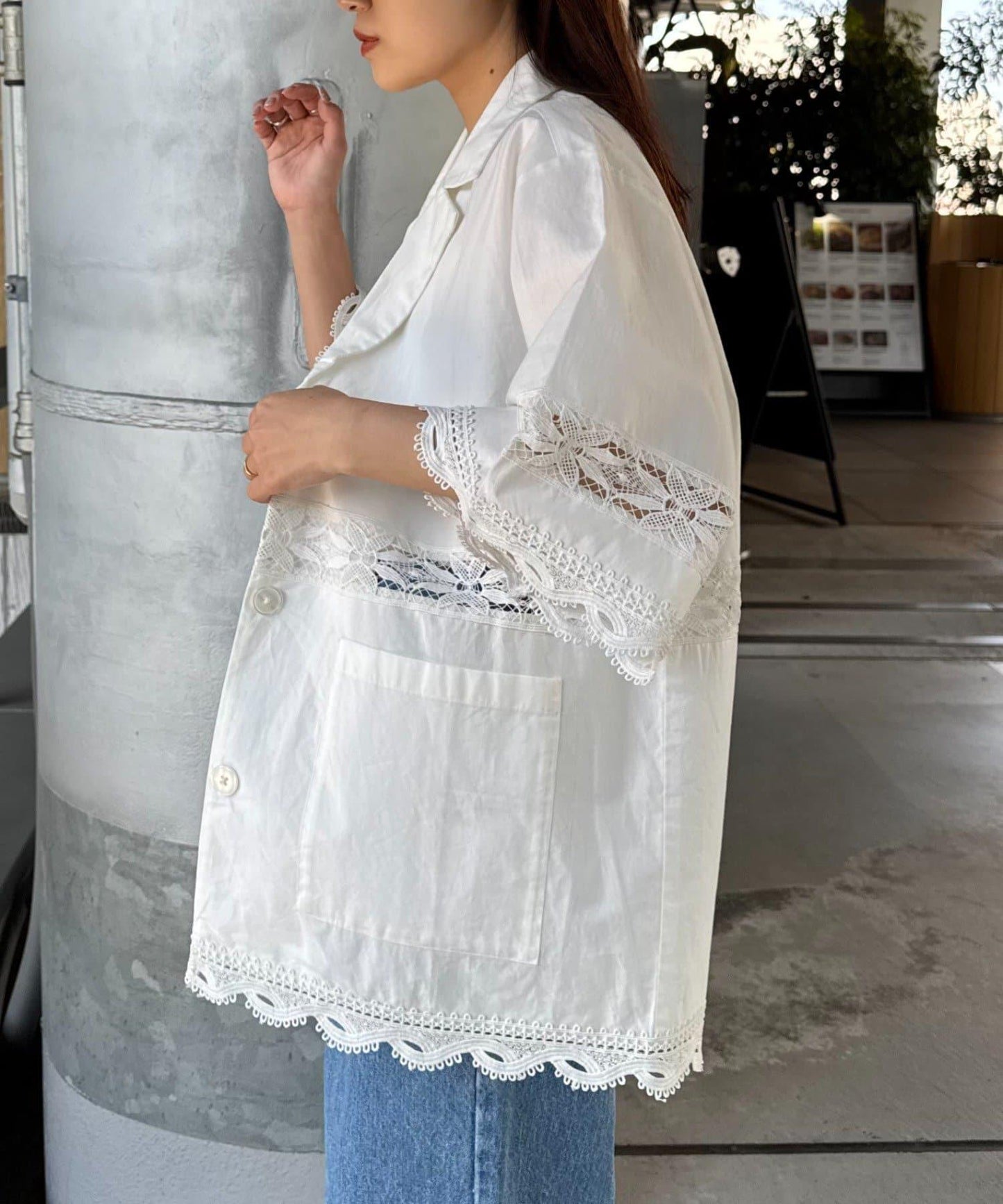 CIAOPANIC TYPY 蕾絲拼接寬鬆五分袖夾克