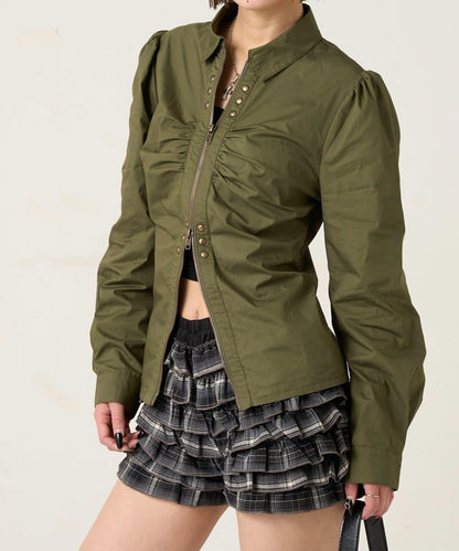 褶皺鉚釘修身設計 GATHERED STUDDED COMPACT SHIRT 襯衫